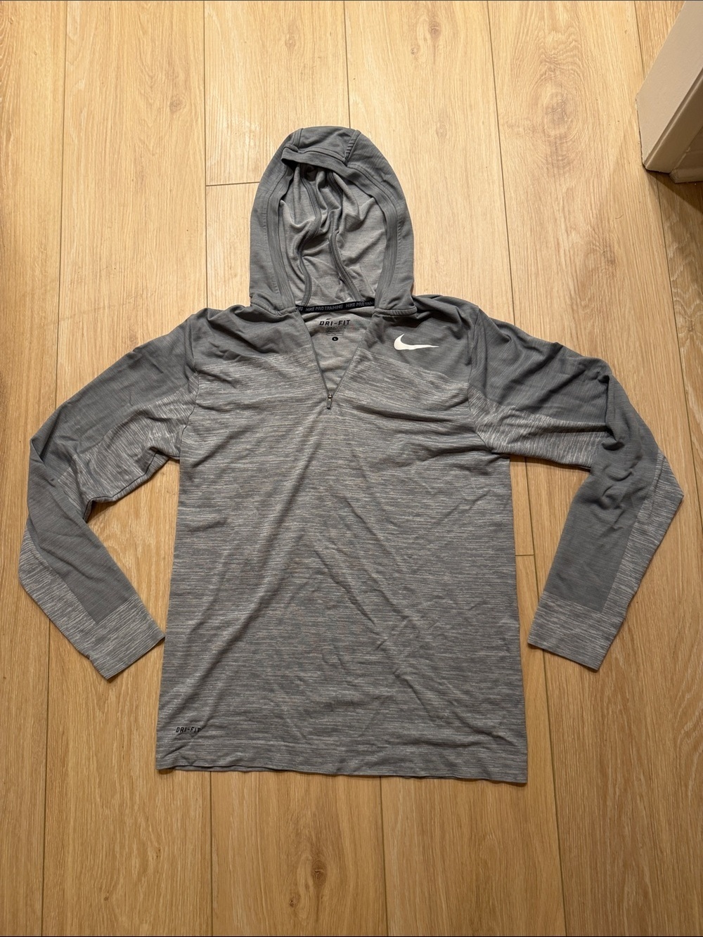 Nike Gray Hooded Dri-FIT Long Sleeve Performance Top